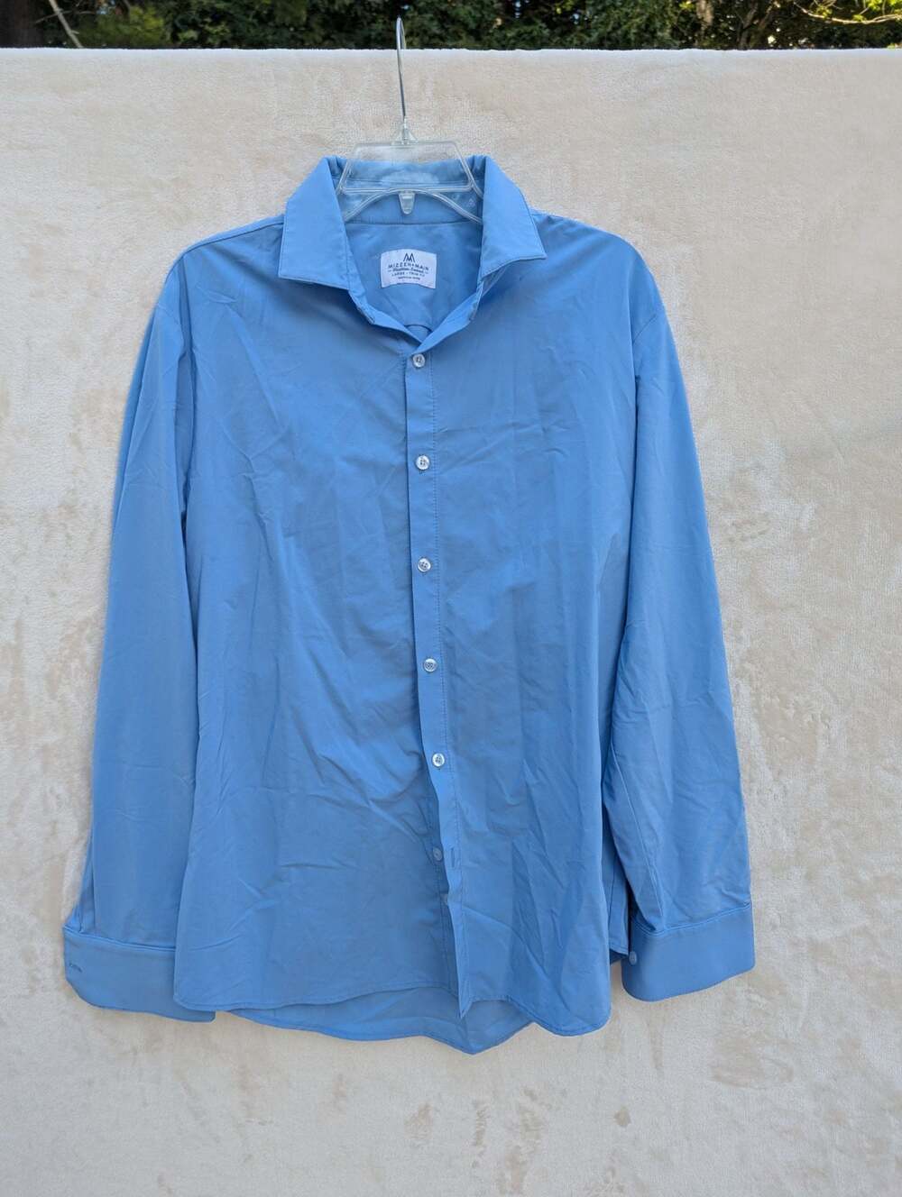 Mizzen+Main Long Sleeve Performance Dress Shirt Blue Large Trim Fit